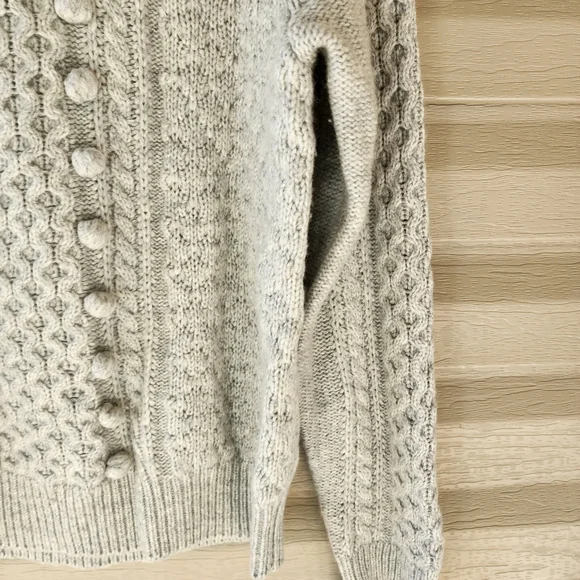 J. Crew Popcorn cable knit gray sweater Crew & Scoop Necks